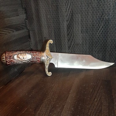 Vintage Wolf Knife Stationary Blade Decorative  7'' Fixed Blade 11.75'' At Handle
