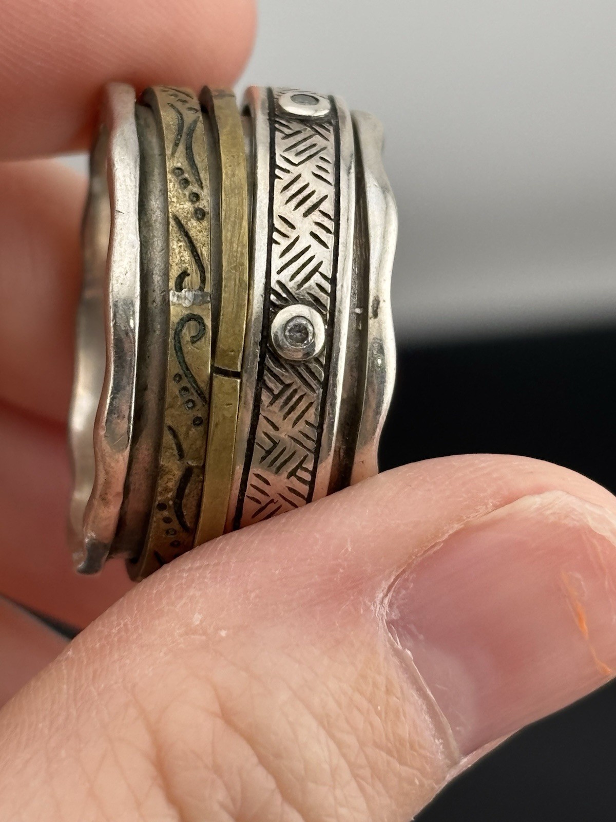 Silpada Pattern Spinner Ring Sterling Silver Bras… - image 10