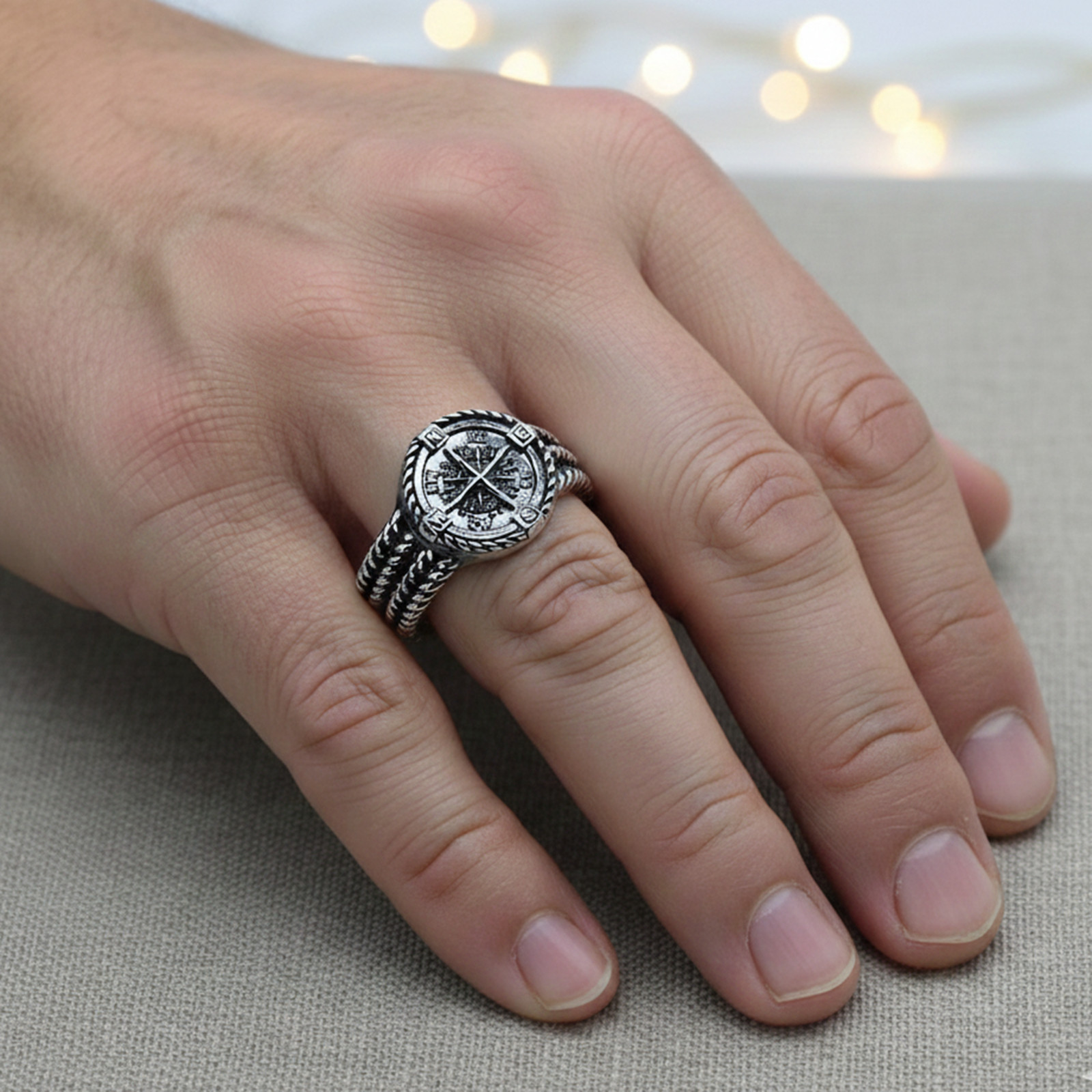 Bague boussole argent 925 chevalière points cardinaux mixte argentée