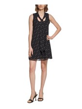 CALVIN KLEIN Womens Pullover Lined Sleeveless Tie Neck Short Fit + Flare Dress
