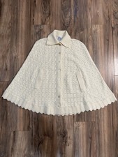 Vintage Women's Azure Poncho Cape Sweater One Size Creamy Knit White Granny