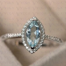 3.70 Ct Marquise Cut Natural Aquamarine Diamond Women Ring 950PT Platinum Plated