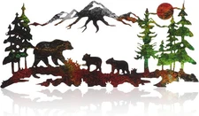 Therwen Metal Bear Wall Art Forest Bronze Metal Mountain Bear Cabin Decor Woodla