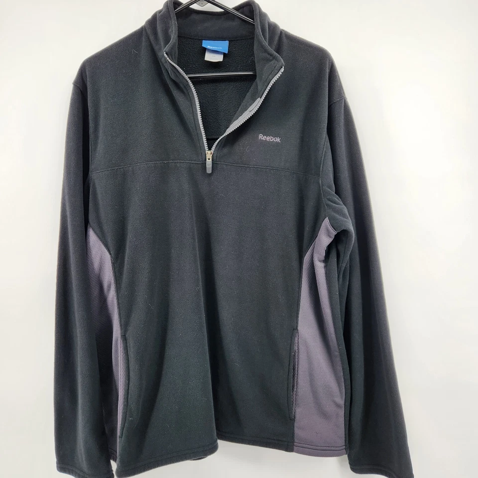 Suéter Pullover Reebok Para Hombre Grande 1/4 Cremallera Manga Larga Polar Negro Pullover Foto 2 de 4