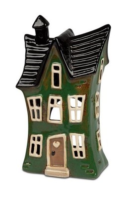 formano Windlicht Haus grün Steinzeug 22 cm handbemalt glasiert mit Durchbrüchen