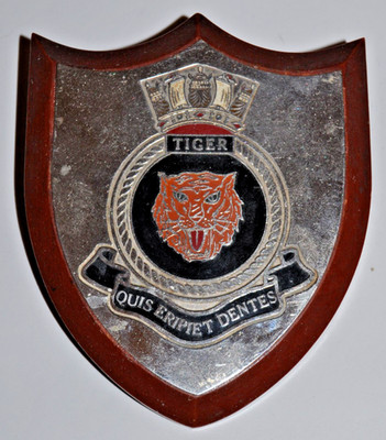 Vintage HMS Tiger Schreibtisch Plakette Schild Schiffswappen