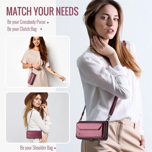 For iPhone 16 15 14 13 12 Pro Max Plus Case Wallet Leather ZIP Bag Strap Cover - Picture 64 of 84