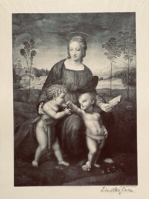 1892 Old Italian Master Engraving Signed Timothy Cole Raphael Madonna Goldfinch