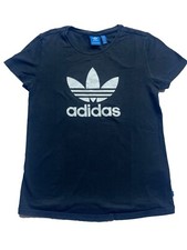 Women Adidas Crew Neck Tee T-shirt Short Sleeve Top Trefoil Logo Black Medium M