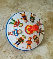 VTG LBZ Clown Metal Wind-up Spinning Top Toy Wood Handled Spiral Made Germany