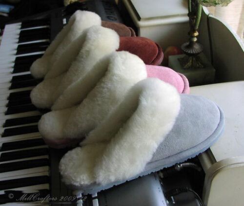 NEW WOMENS LADIES BEST SHEEPSKIN SCUFF SLIPPERS SIZE 5 6 7 8 9 10 ALL COLORS - Picture 1 of 12