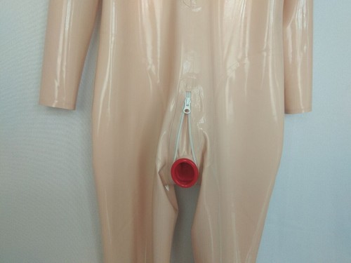 Skin latex gummi catsuit with red teeth nose tube zip hidden sheath no gloves - Picture 5 of 6