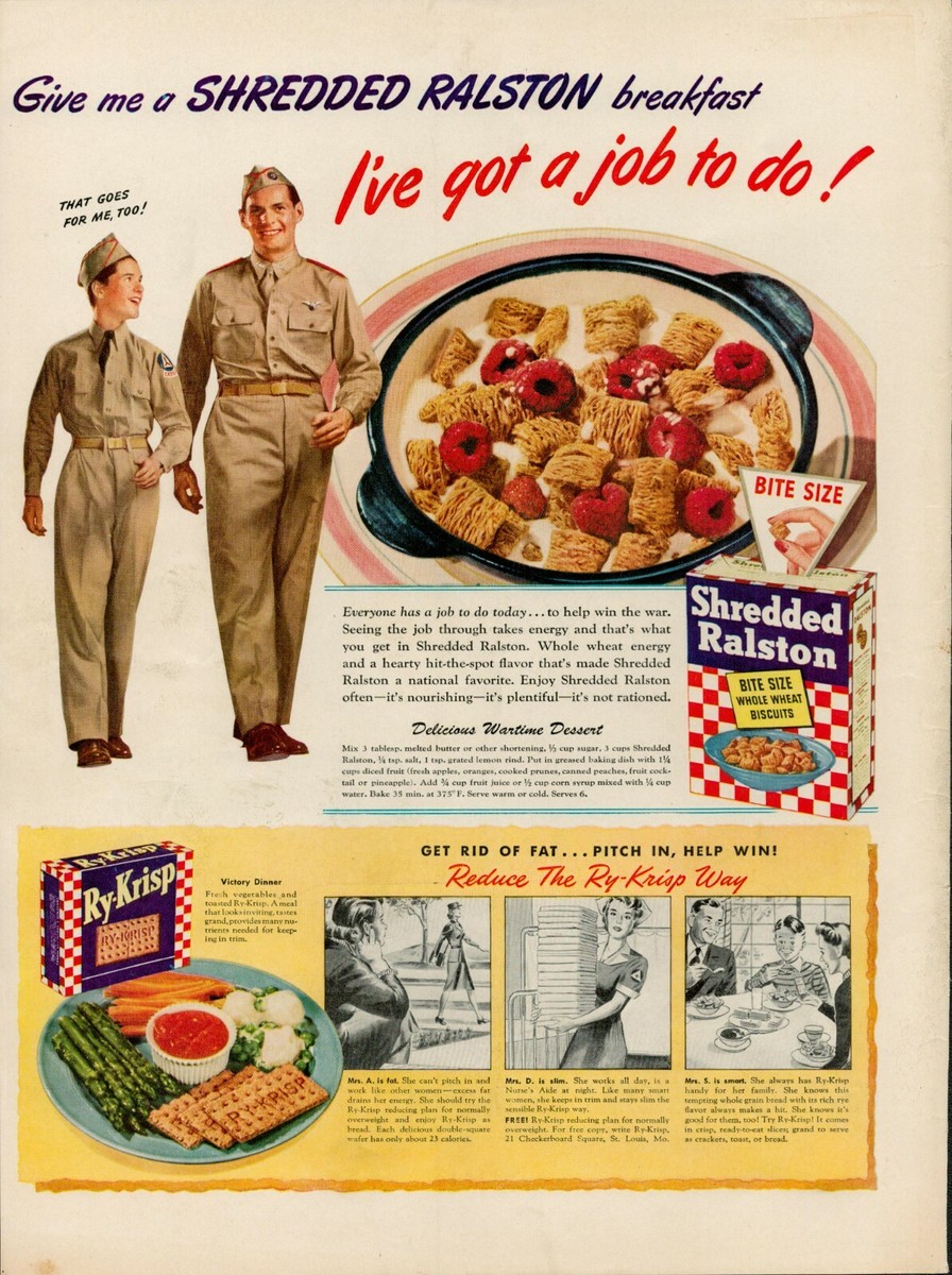 1943 Shredded Ralston Cereal Breakfast Food Vintage Old Print Ad