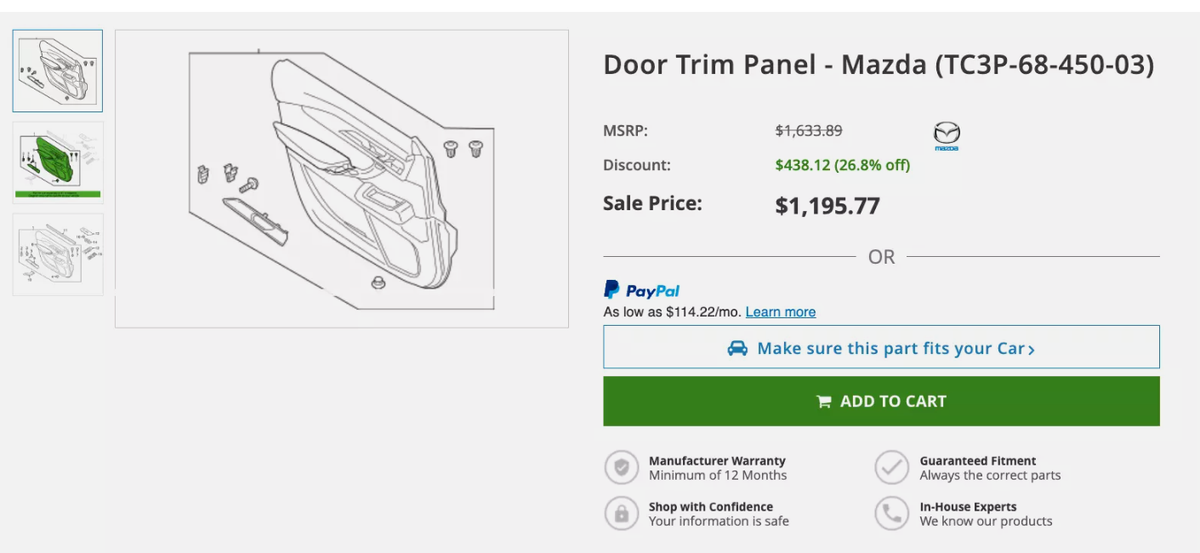 NEW 22-23 Mazda CX-9 Touring Door Trim Panel Front Left LH OEM