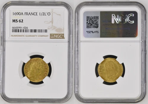 France - Louis XIV - 1/2 louis d'or 1690A - NGC MS62 - TOP POP