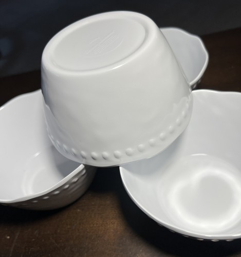 x4 TOMMY BAHAMA NEW!!! MELAMINE CLASSIC WHITE Small Dip Appetizer BOWLS Hobnail - Picture 3 of 5
