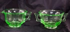 Vintage Cambridge Green Depression Uranium Glass Creamer & Sugar Set-10 sided