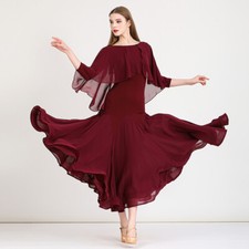 Latin Ballroom Dance Dress Modern Salsa Waltz Standard Long Dress C072 Wine red