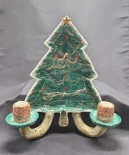 VTG ITALY CERAMIC HAND PAINTED DECORATED CHRISTMAS TREE CANDLE HOLDER PAT.22/329