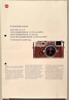 LEITZ LEICA Broschüre    LEICA M6 TTL 0.72 und Summicron titanisiert 2001