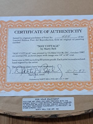 Marty Bell 1987 Limited Edition “May Cottage” 424/900 Signed Print