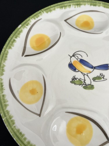 Piatto uovo deviato ceramica italiana uccellino Giovani Valdarno Bluebird - Foto 2 di 8