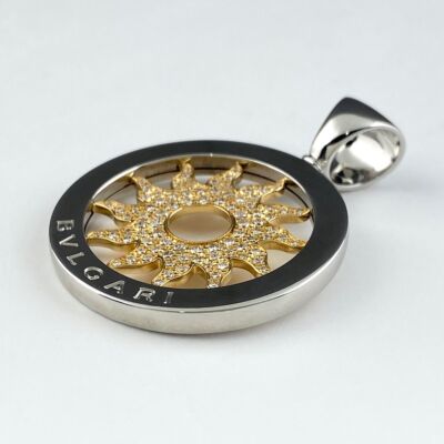 BVLGARI rare Tondo Sun Necklace Pendant SS×YG×diamond Approx42.9