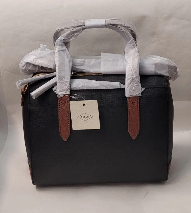 NUEVO FOSIL Sydney Bolso/Bolso de mano de cuero negro con elementos marrones Foto 2 de 4