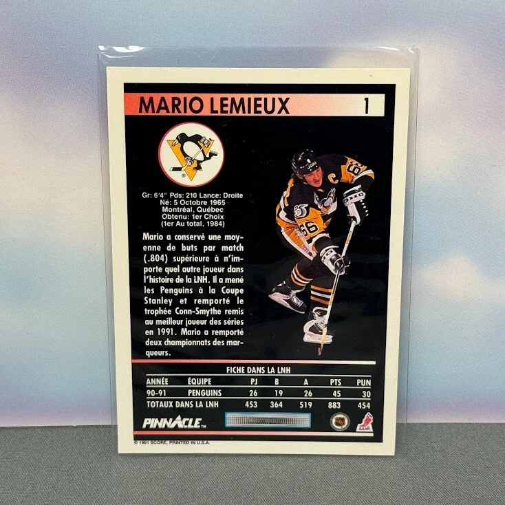 1991-92 Pinnacle Hockey French Mario Lemieux Pittsburgh Penguins #1 - Image 2 of 2