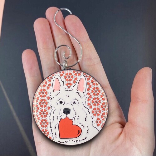 White German Shepherd Dog Valentines Day Mini Ornament Handmade Holiday Decor - Picture 11 of 24
