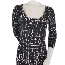 Kenneth Cole Sweater Dress Small Black Animal print knit Giraffe Bodycon Knee