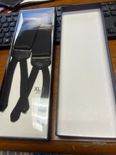 Brooks Brothers Mens New Solid Black Silk with leather trim Suspenders One size