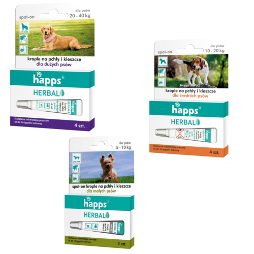 Gouttes anti puces anti tiques pour les chiens 4 applications Happs Herbal - Photo 1/4