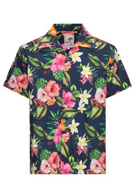 KING KEROSIN Herren Hawaii Hemd mit floralem Allover-Print Tropical Flowers