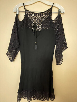 Cover-Up Poetic Women's Cold-Shoulder Lace Black Swim Cover-Up Size S/P