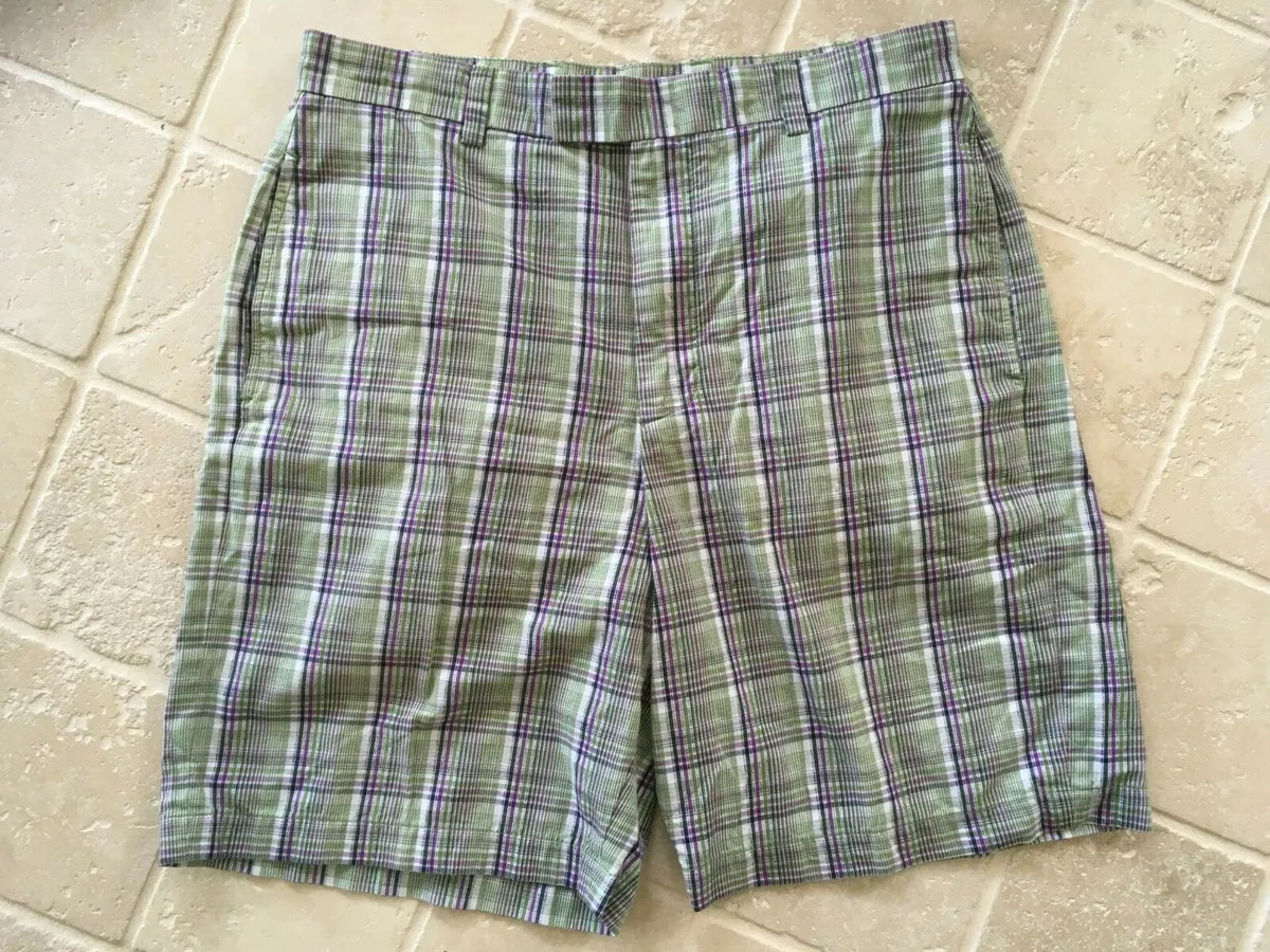 MENS GREG NORMAN GOLF SHORTS SIZE 32 STRIPED GREEN PURPLE WHITE 3058