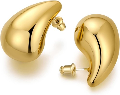 Chunky Gold Hoop Earrings, 18K Gold Plated Waterdrop Earrings Lightweight Hollow Open Hoops Jewelry For Women Gifts