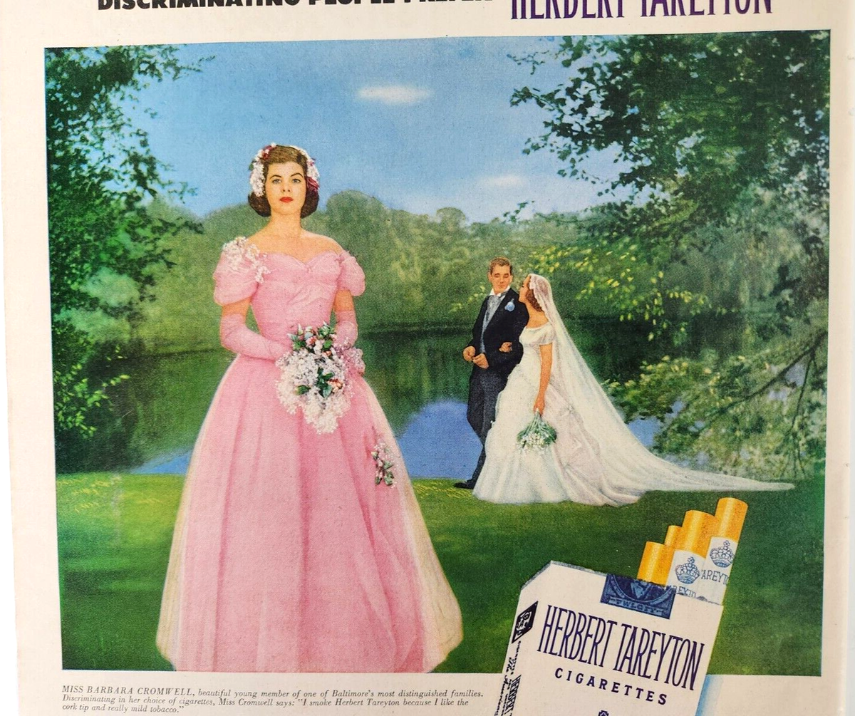 Herbert Tareyton Vtg 1951 Ad Magazine Print Cigarette Barbara Cromwell Bride 
