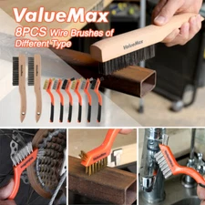 ValueMax Heavy Duty Wire Brush Set 8PCS Stainless Steel/Brass/Nylon Bristles NEW