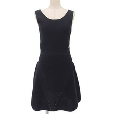 Chanel Sleeveless Cotton Dress Black Women's 38