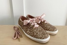 Kate Spade Keds Oro Rosa Brillo Para Mujer Talla 5 Con Cordones Extra ENVÍO GRATUITO