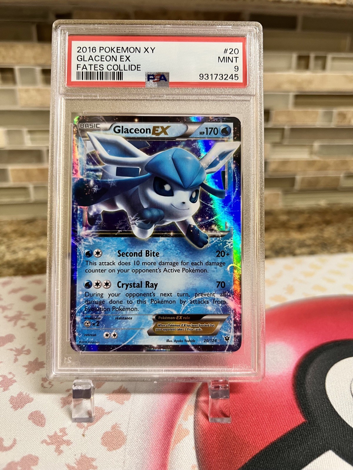 PSA 9 GLACEON EX 20/124 Ultra Rare XY Fates Collide - Pokemon Card 2016