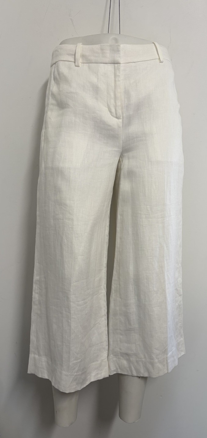 J Crew Linen Wide Leg Crop Pants White High Rise Lightweight Vacation Resort 0