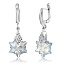 925 Sterling Silver Blue Shade Snowflake Edelweiss Flower Earrings Made with