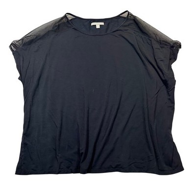 Honeylove Silhouette Tee Women 1X Black Mesh Shoulder Lyocell Blend SLTP00001