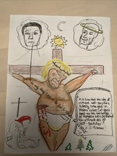 Original Folk Art - Iconoclastic Satire “ Volentary Self Sacrifice”