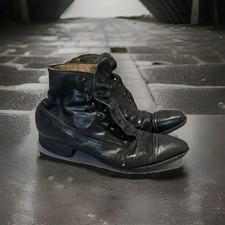 ANTIQUE 1800'S BLACK LEATHER SEVEN BUTTONED BOOTS 10.5" LONG 6" TALL