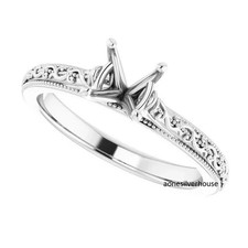 925 Sterling Silver 5 MM Square Semi Mount Setting Solitaire Enagegement Ring