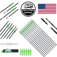 30 Inch Carbon Hunting Arrows Pack of 12 Removable Tips for Compound Recurve Bow