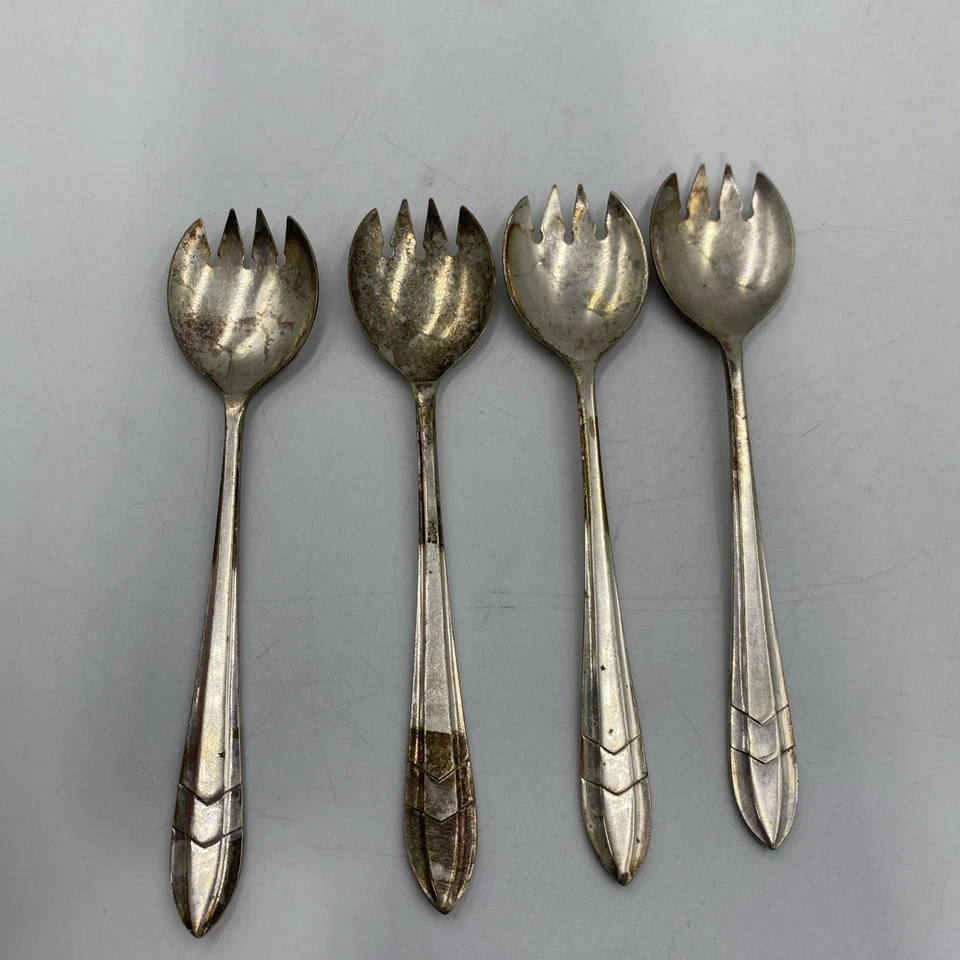 4 x Vintage M.S. Ltd. EPNS Sheffield Inglaterra Postre Helado Tenedor Cuchara Esporque Foto 2 de 4